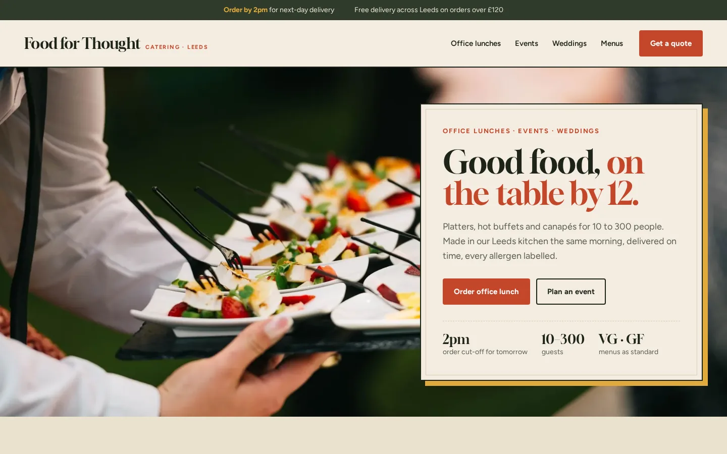 Concept website for Food for Thought, a made-up catering business