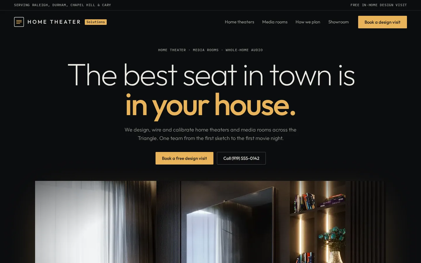 Concept website for Home Theater Solutions, a made-up home theater business